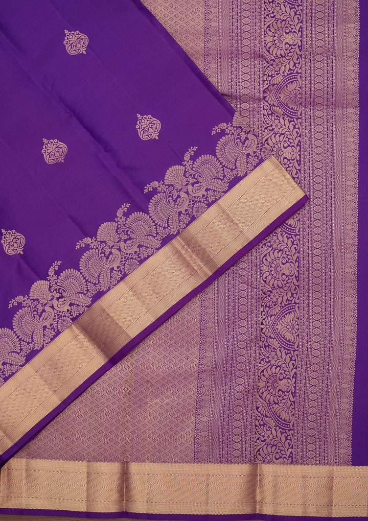 Royal Blue Pure Silk Buti Zariwork Saree With Matching Blouse Piece