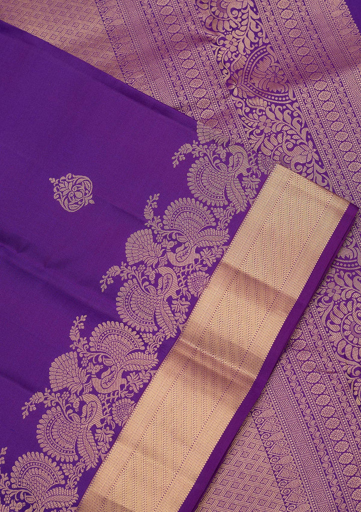 Royal Blue Pure Silk Buti Zariwork Saree With Matching Blouse Piece