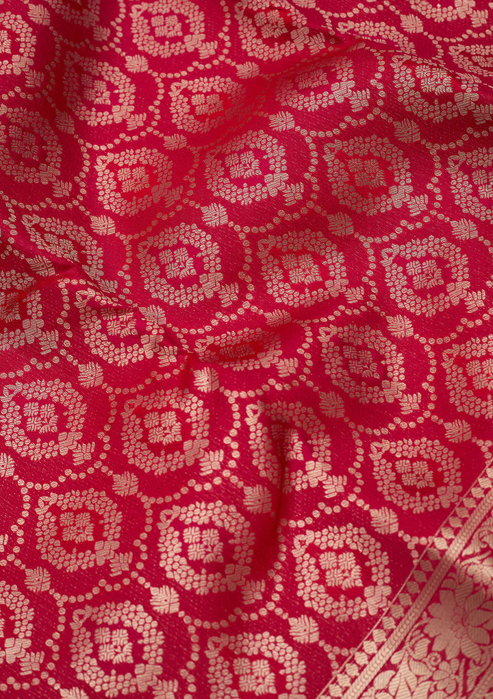 Rani Pink Pure Silk Jaal Gold Zariwork Saree With Matching Blouse Piece