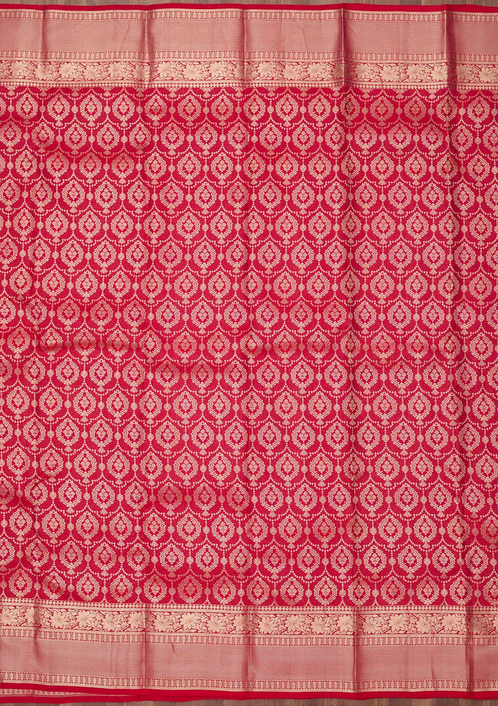 Rani Pink Pure Silk Jaal Gold Zariwork Saree With Matching Blouse Piece