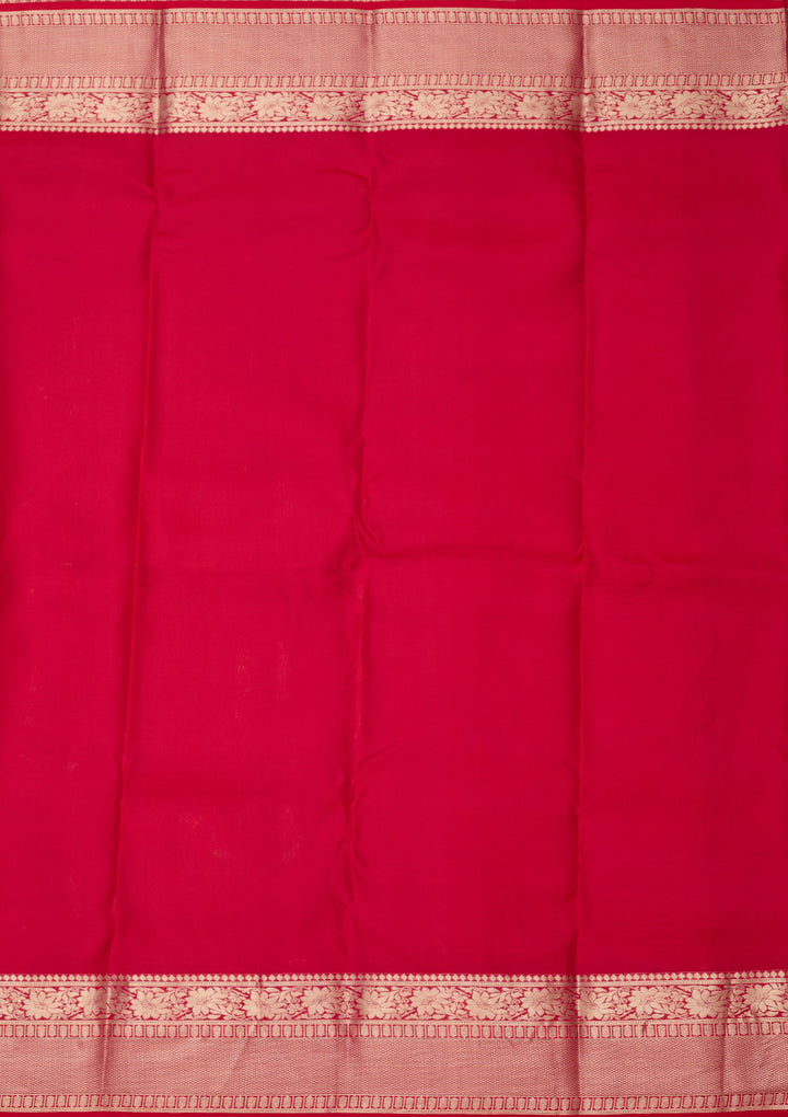 Rani Pink Pure Silk Jaal Gold Zariwork Saree With Matching Blouse Piece