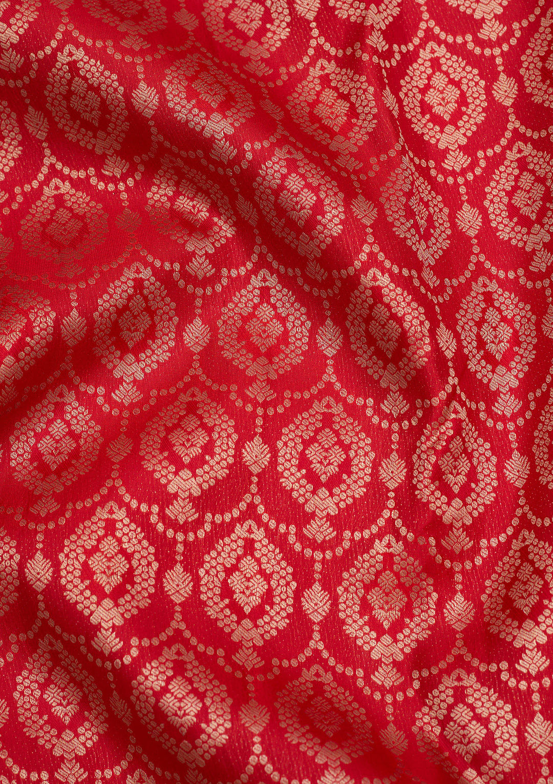 Red Pure Silk Jaal Gold Zariwork Saree With Matching Blouse Piece