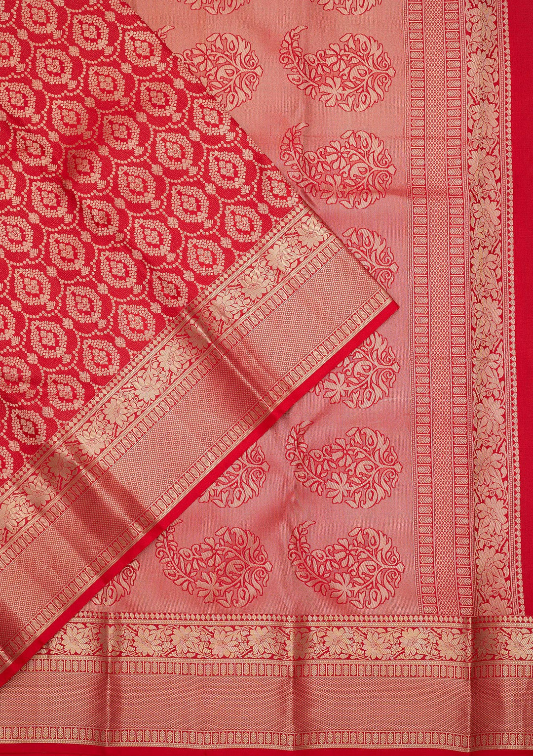 Red Pure Silk Jaal Gold Zariwork Saree With Matching Blouse Piece