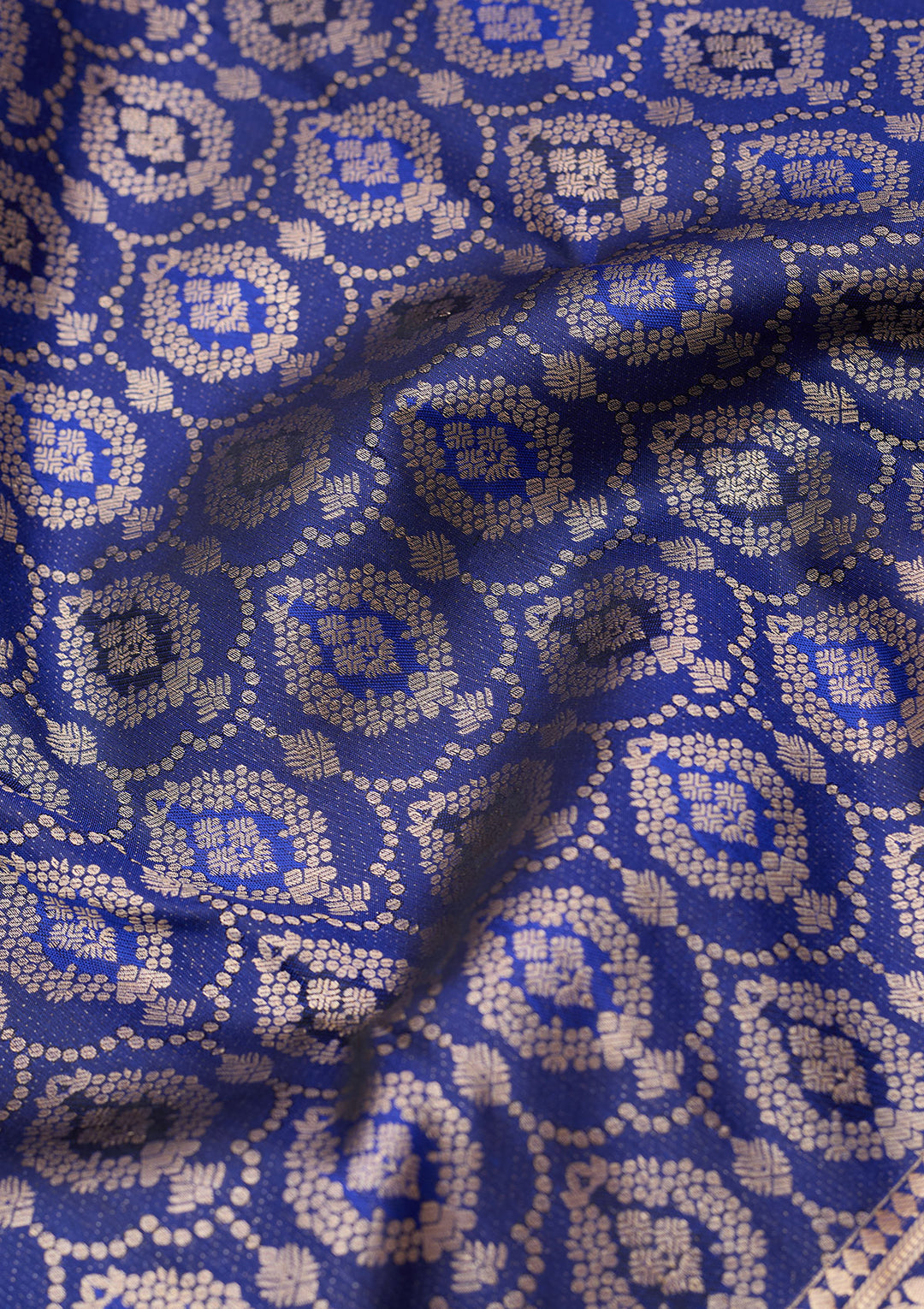 Royal Blue Pure Silk Jaal Gold Zariwork Saree With Matching Blouse Piece