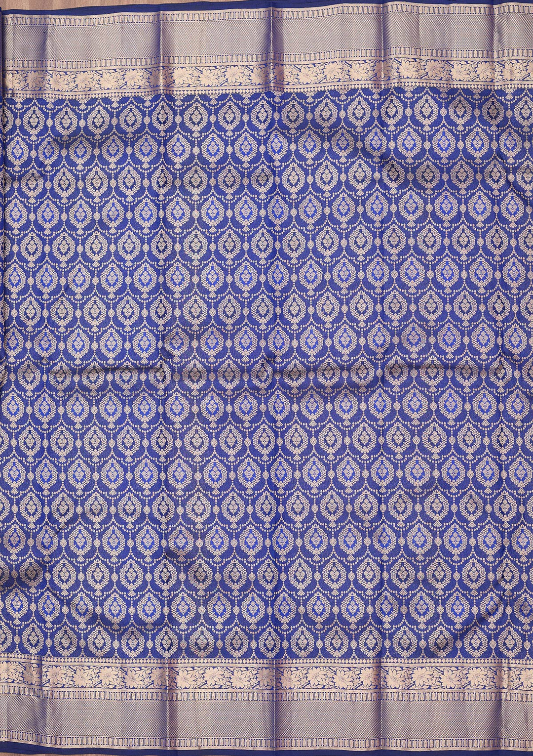 Royal Blue Pure Silk Jaal Gold Zariwork Saree With Matching Blouse Piece