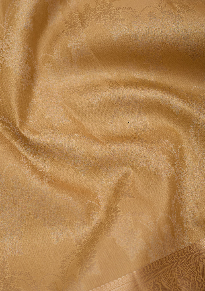 Beige Pure Silk Jaal Gold Zariwork Saree With Matching Blouse Piece
