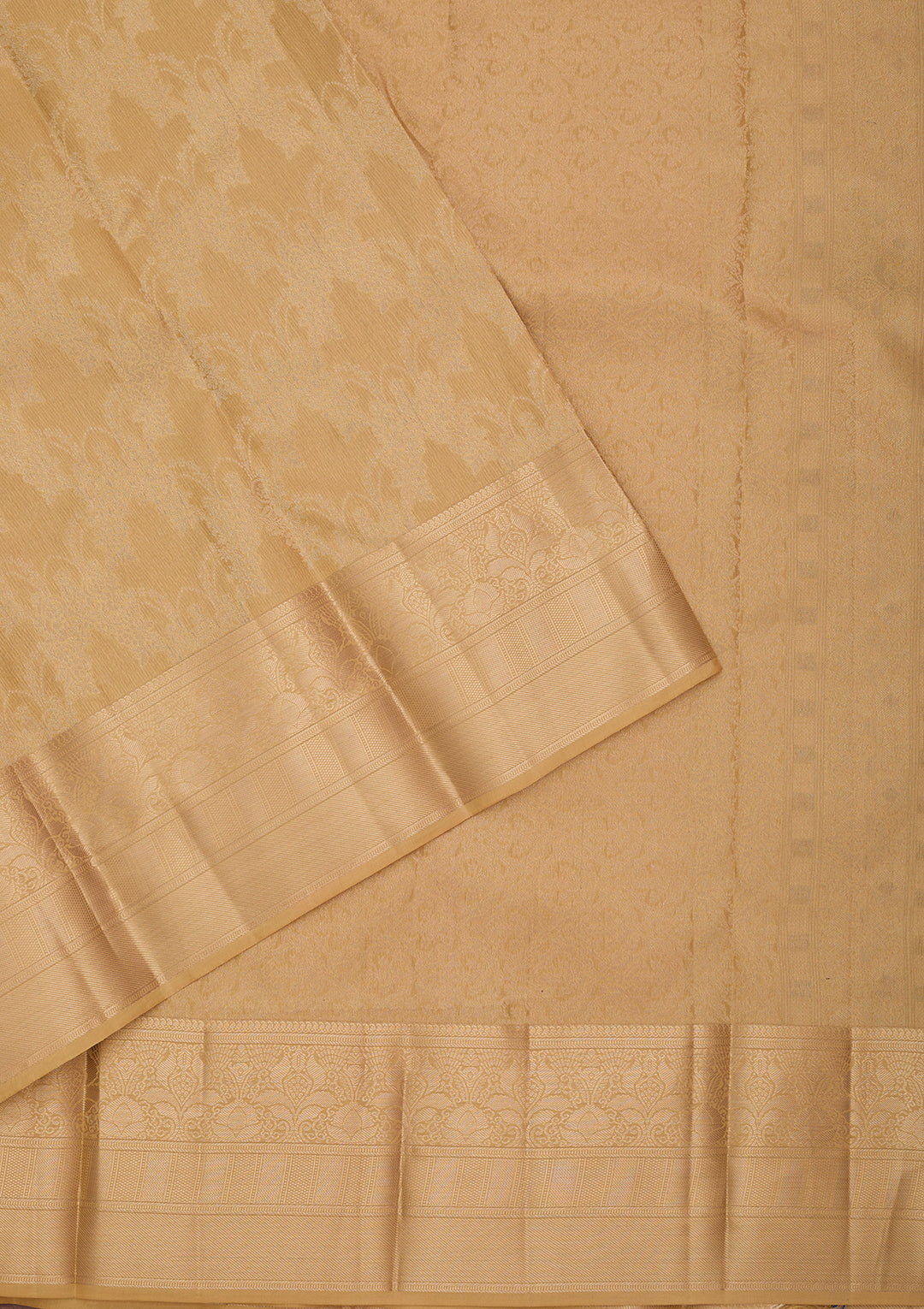 Beige Pure Silk Jaal Gold Zariwork Saree With Matching Blouse Piece