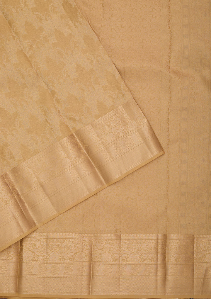 Beige Pure Silk Jaal Gold Zariwork Saree With Matching Blouse Piece