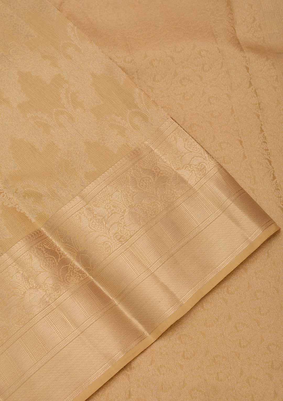Beige Pure Silk Jaal Gold Zariwork Saree With Matching Blouse Piece