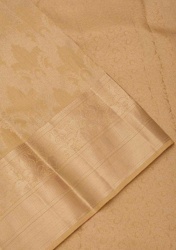 Beige Pure Silk Jaal Gold Zariwork Saree With Matching Blouse Piece