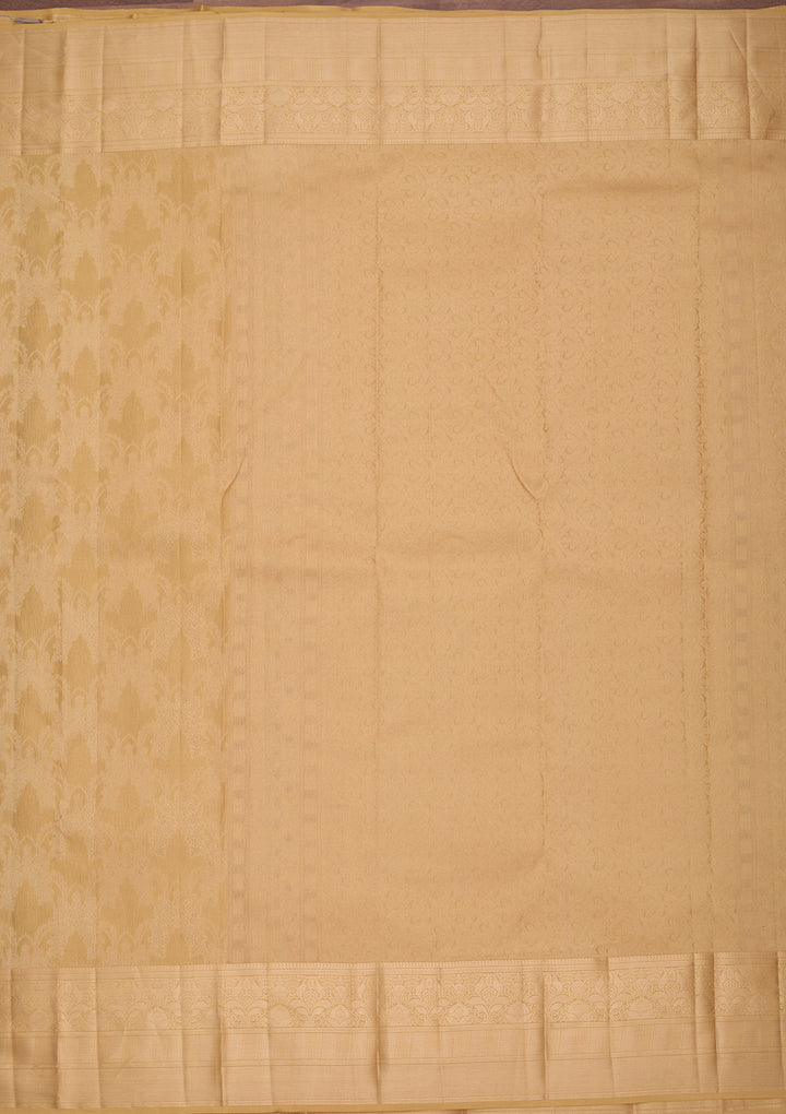 Beige Pure Silk Jaal Gold Zariwork Saree With Matching Blouse Piece
