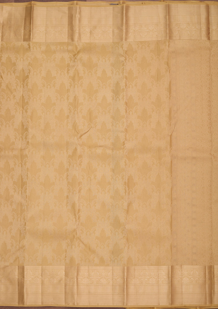 Beige Pure Silk Jaal Gold Zariwork Saree With Matching Blouse Piece