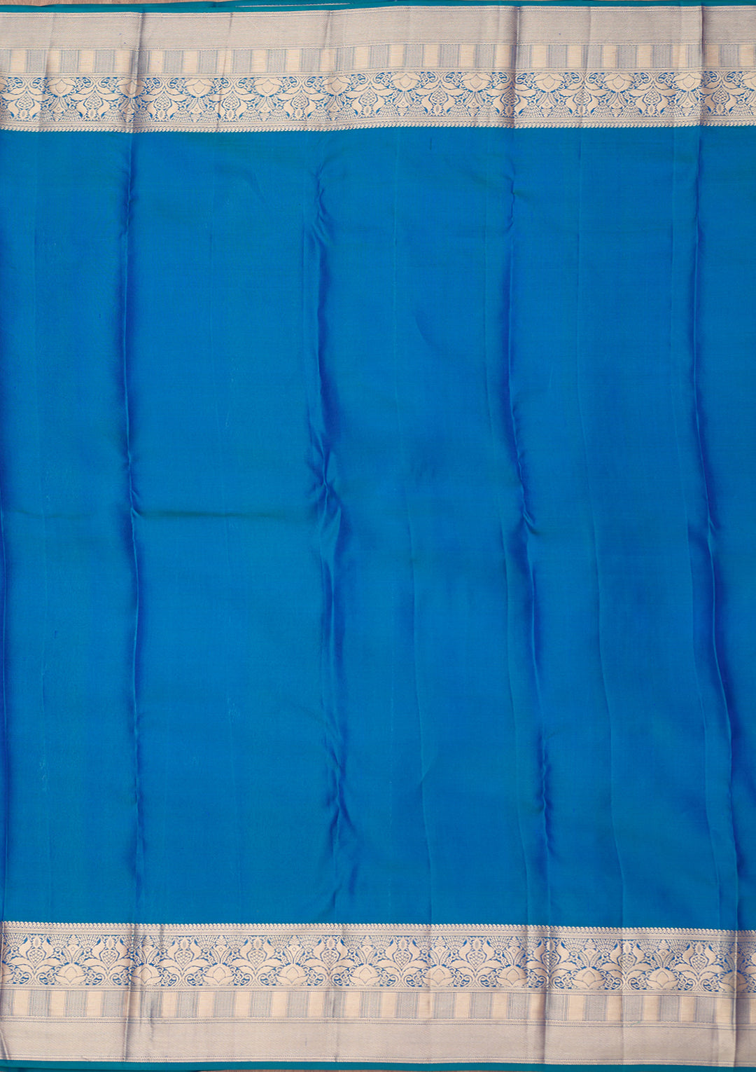 Peacock Blue Pure Silk Jaal Gold Zariwork Saree With Matching Blouse Piece