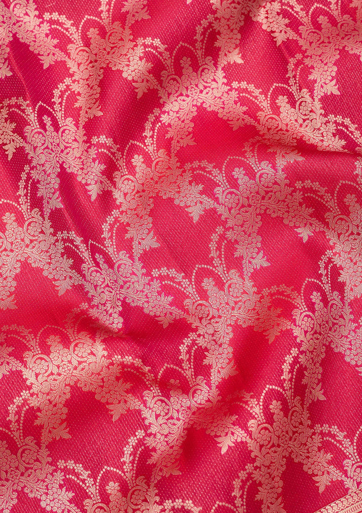 Red Pure Silk Jaal Gold Zariwork Saree With Matching Blouse Piece