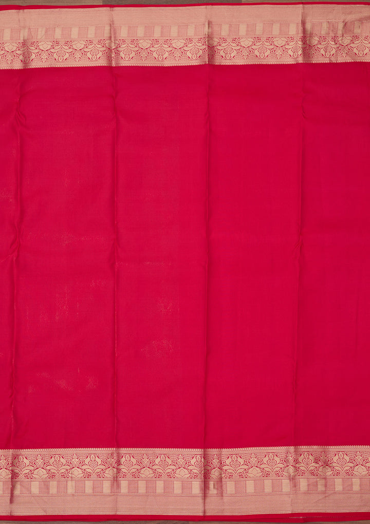 Red Pure Silk Jaal Gold Zariwork Saree With Matching Blouse Piece