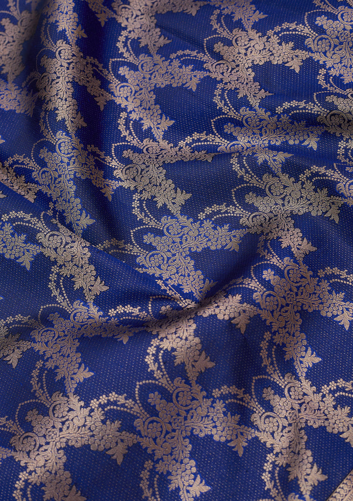 Royal Blue Pure Silk Jaal Gold Zariwork Saree With Matching Blouse Piece