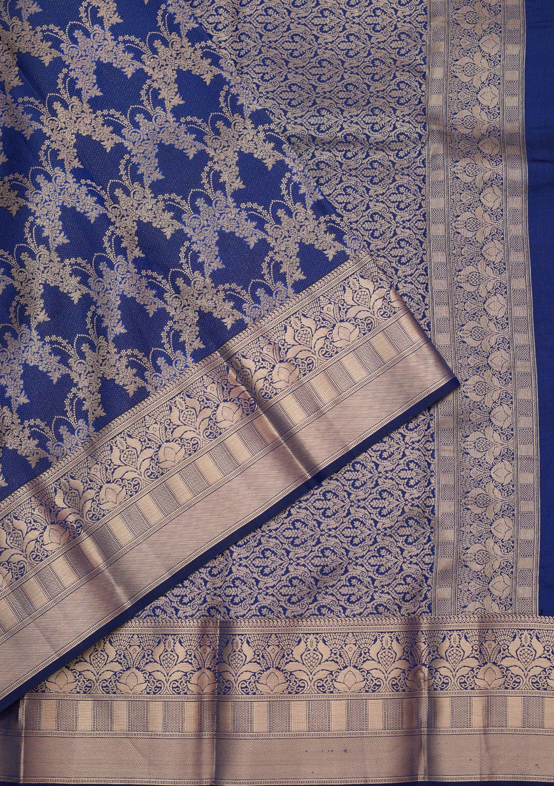 Royal Blue Pure Silk Jaal Gold Zariwork Saree With Matching Blouse Piece