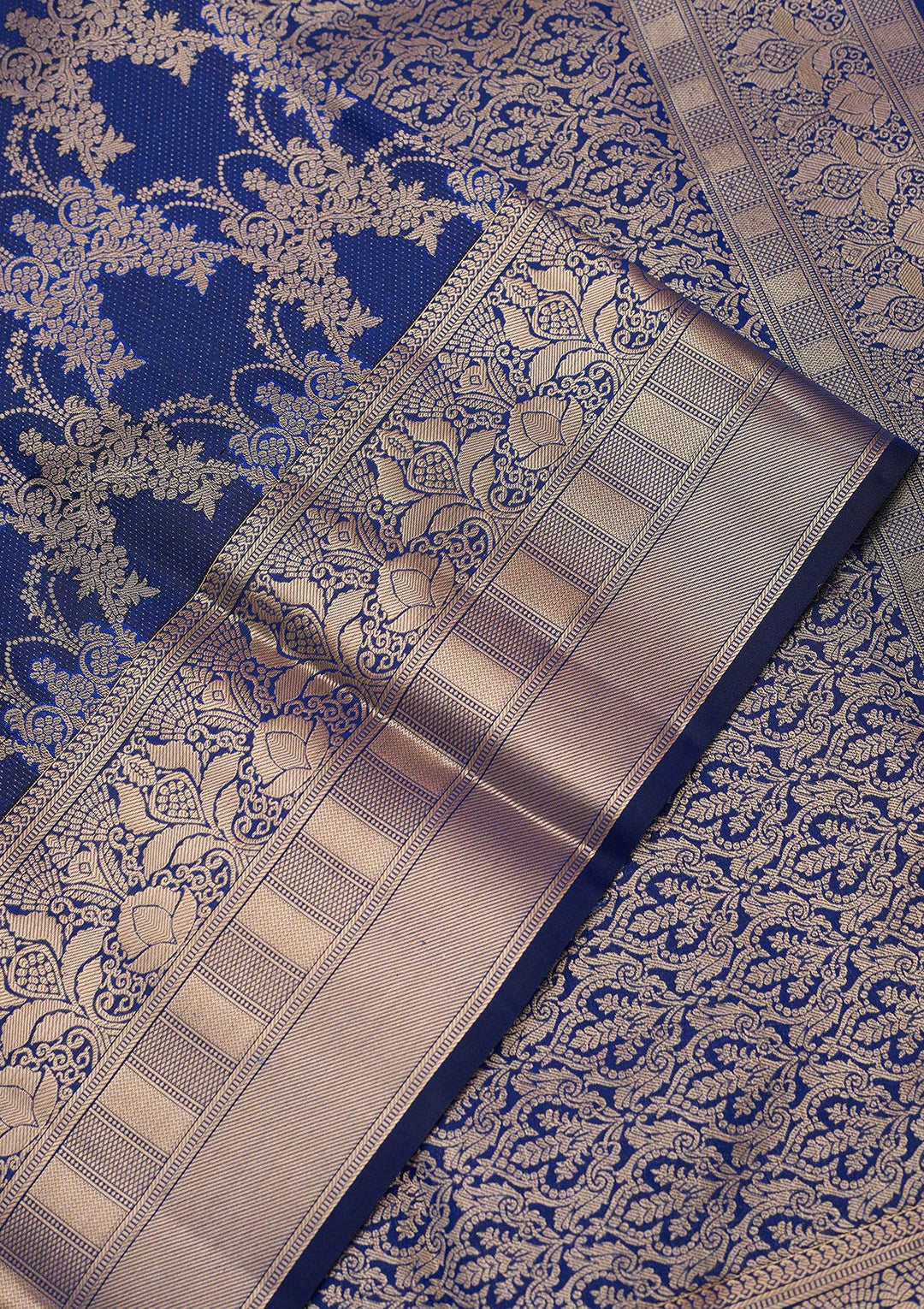 Royal Blue Pure Silk Jaal Gold Zariwork Saree With Matching Blouse Piece