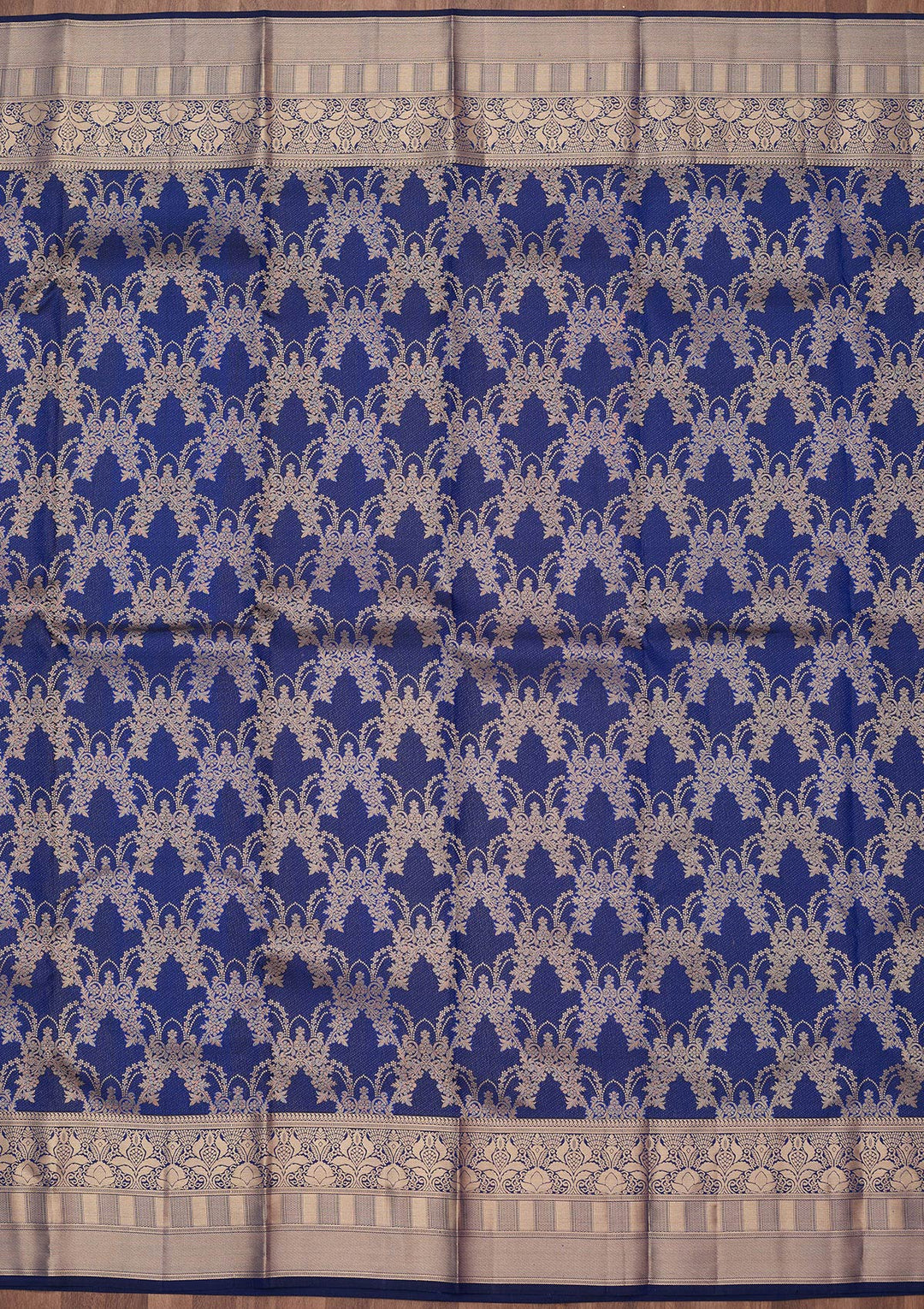 Royal Blue Pure Silk Jaal Gold Zariwork Saree With Matching Blouse Piece