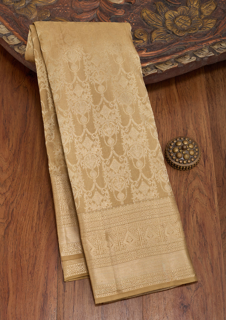Mehendi Pure Silk Jaal Saree With Matching Blouse Piece