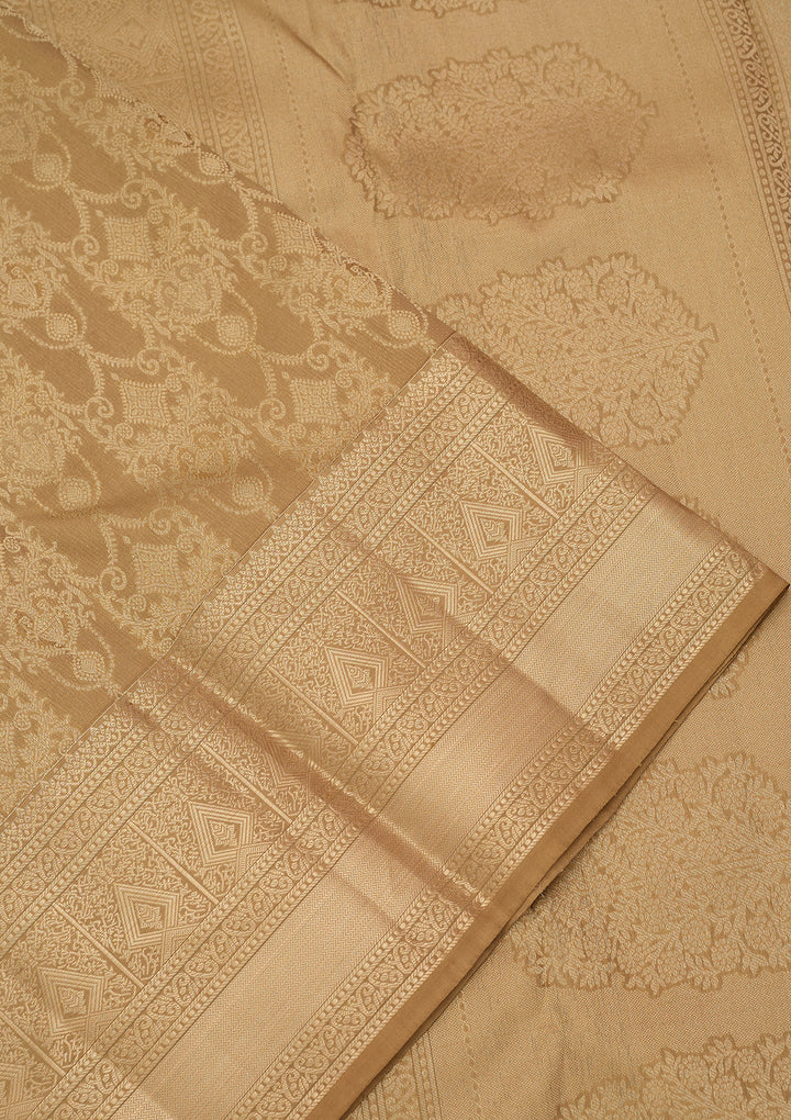 Mehendi Pure Silk Jaal Saree With Matching Blouse Piece