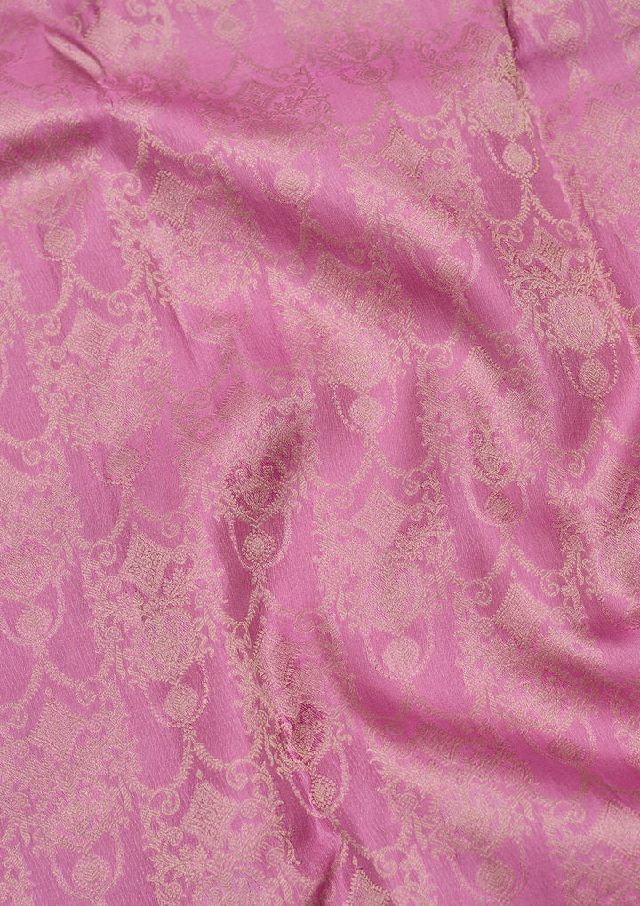 Onion Pink Pure Silk Jaal Zariwork Saree With Matching Blouse Piece