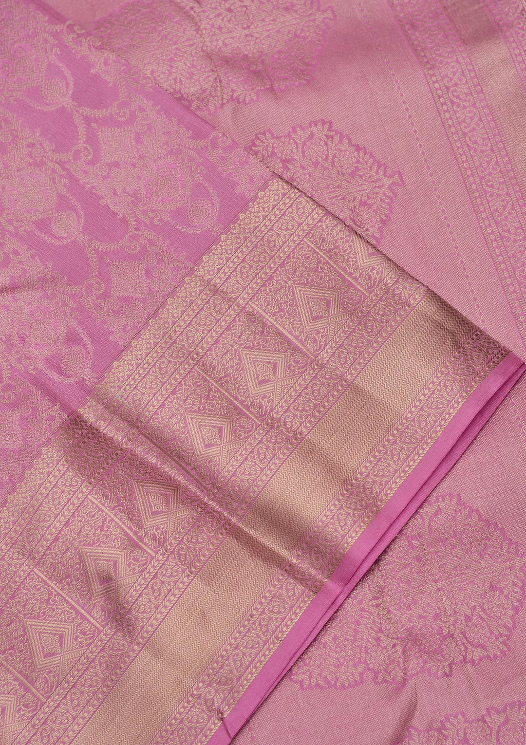 Onion Pink Pure Silk Jaal Zariwork Saree With Matching Blouse Piece