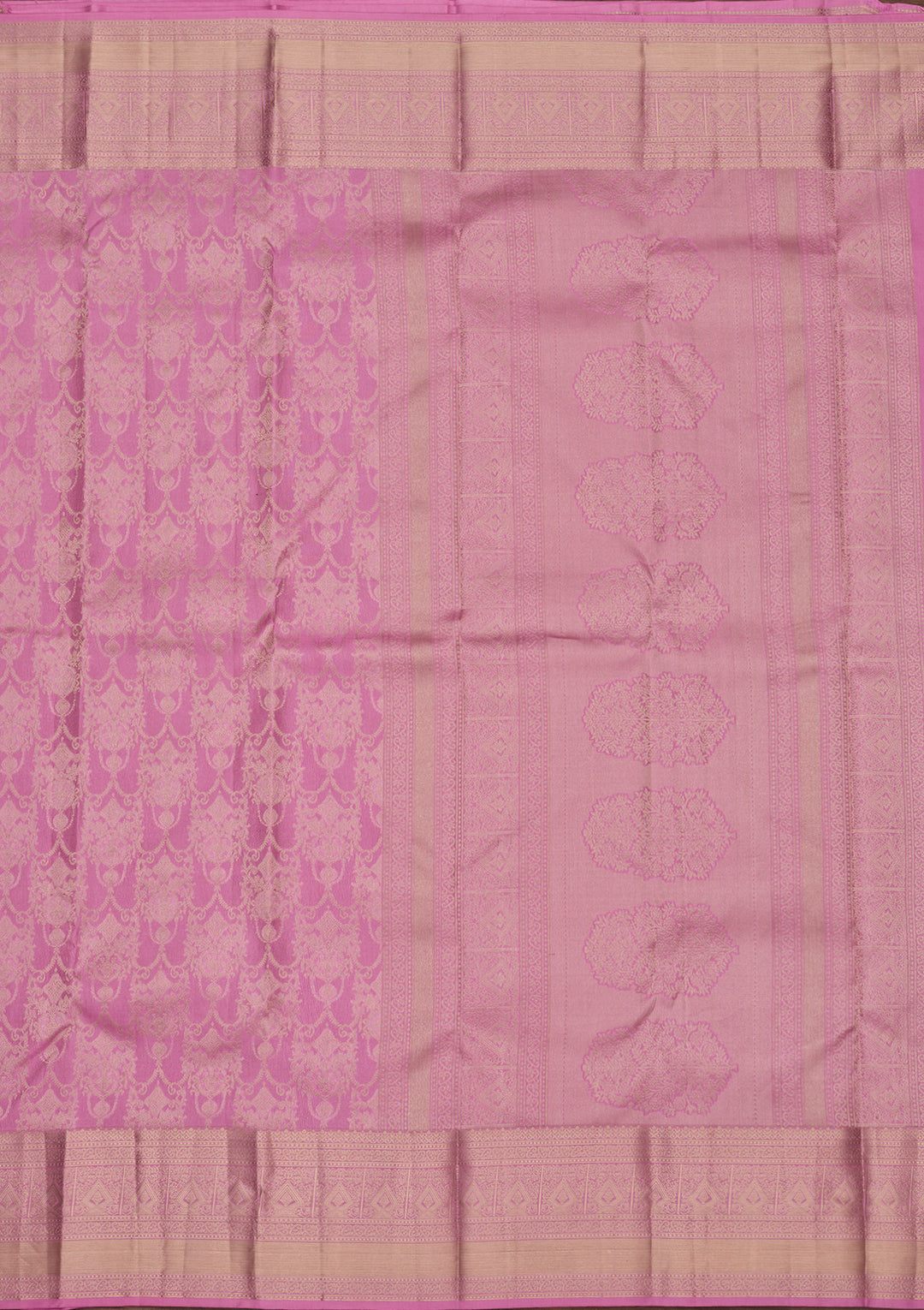Onion Pink Pure Silk Jaal Zariwork Saree With Matching Blouse Piece