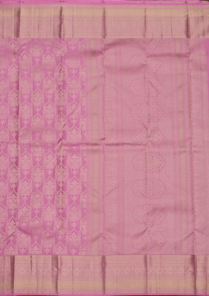 Onion Pink Pure Silk Jaal Zariwork Saree With Matching Blouse Piece