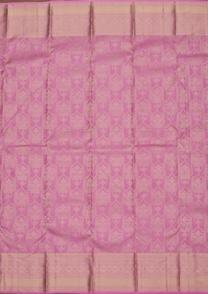 Onion Pink Pure Silk Jaal Zariwork Saree With Matching Blouse Piece