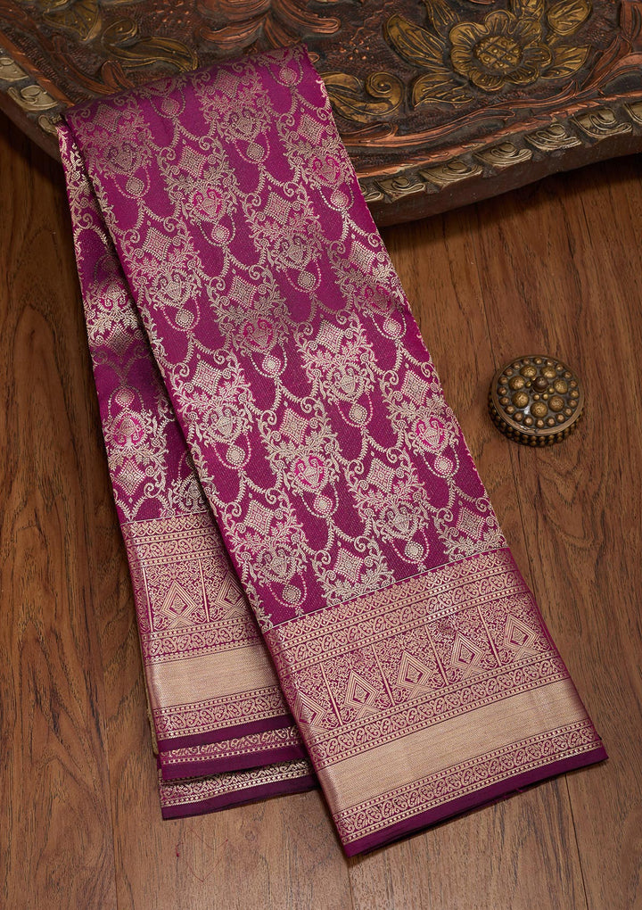 Purple Pure Silk Jaal Zariwork Saree With Matching Blouse Piece