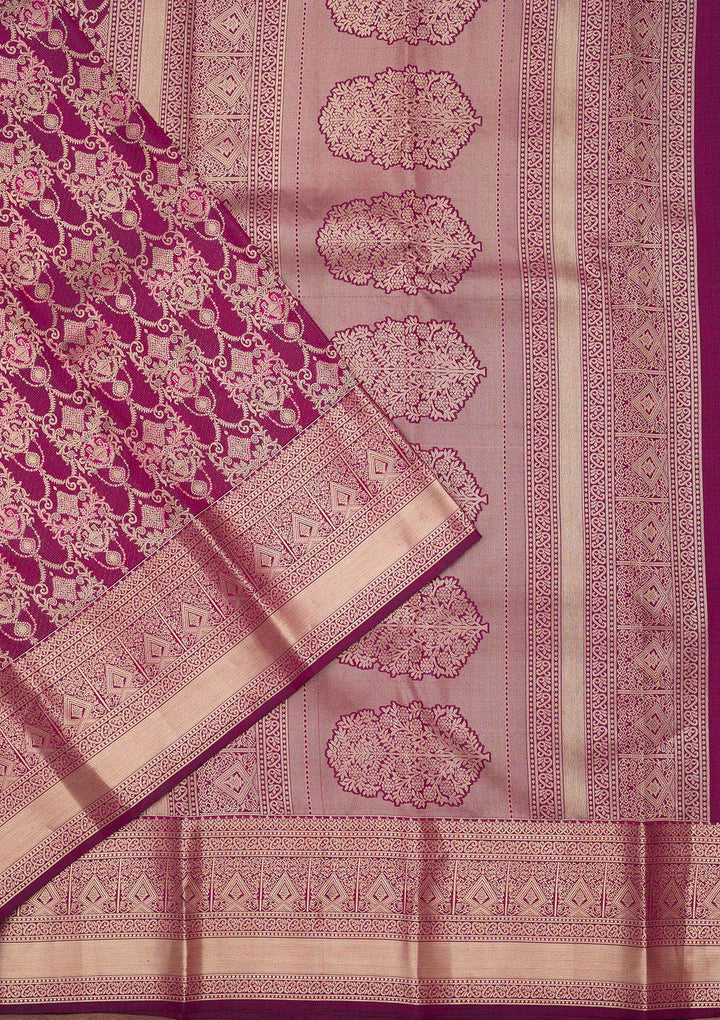 Purple Pure Silk Jaal Zariwork Saree With Matching Blouse Piece