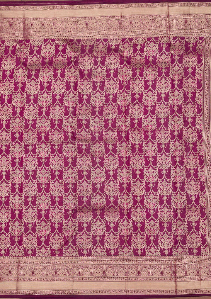 Purple Pure Silk Jaal Zariwork Saree With Matching Blouse Piece