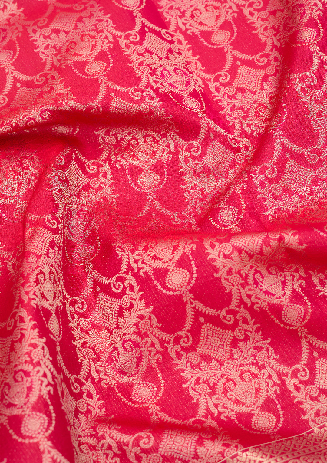 Rani Pink Pure Silk Jaal Zariwork Saree With Matching Blouse Piece