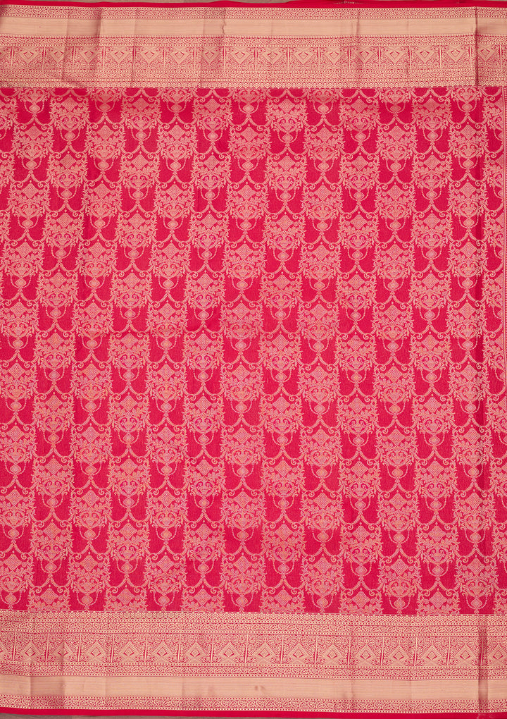 Rani Pink Pure Silk Jaal Zariwork Saree With Matching Blouse Piece