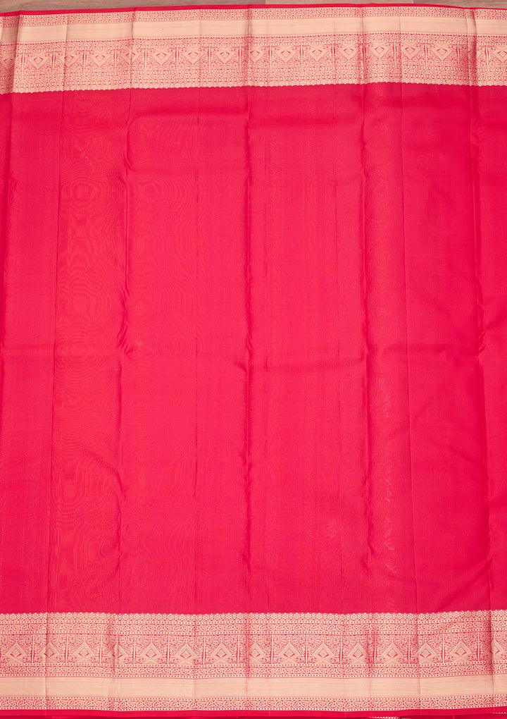 Rani Pink Pure Silk Jaal Zariwork Saree With Matching Blouse Piece
