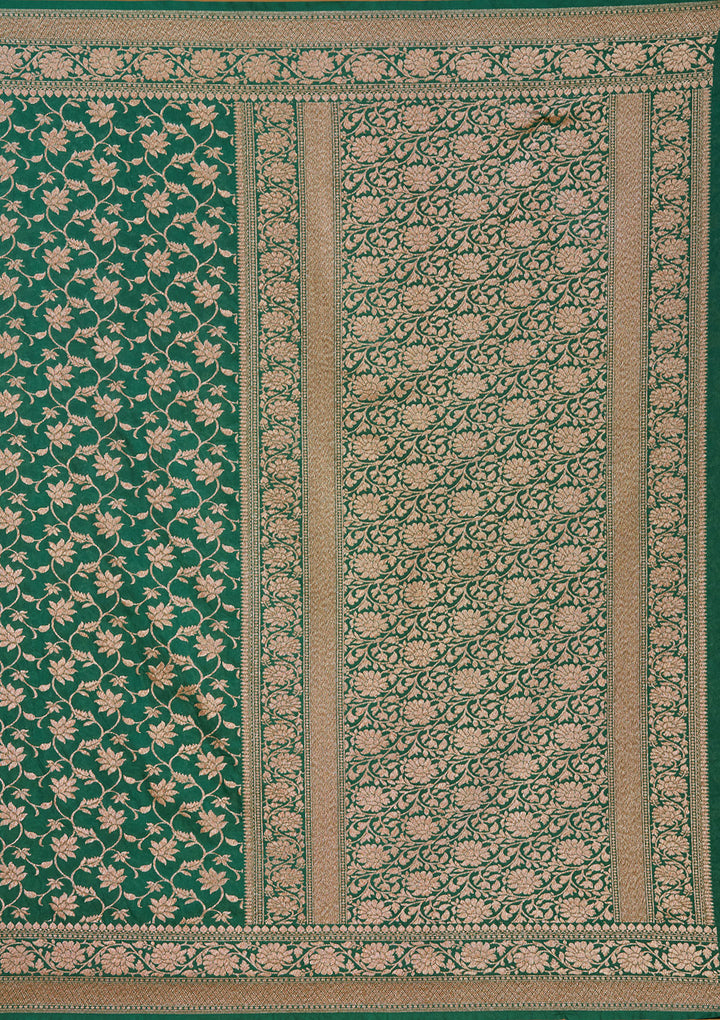 Green Georgette Jaal Gold Zariwork Saree With Matching Blouse Piece