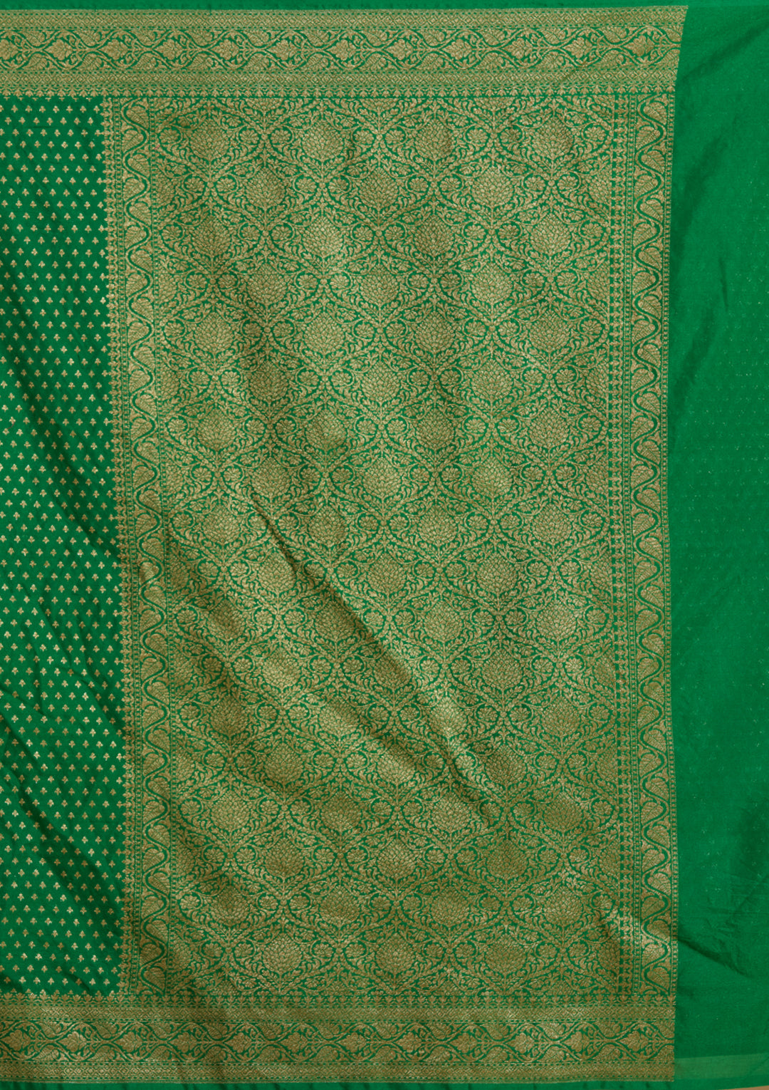 Bottle Green Georgette Buti Gold Zariwork Saree With Matching Blouse Piece