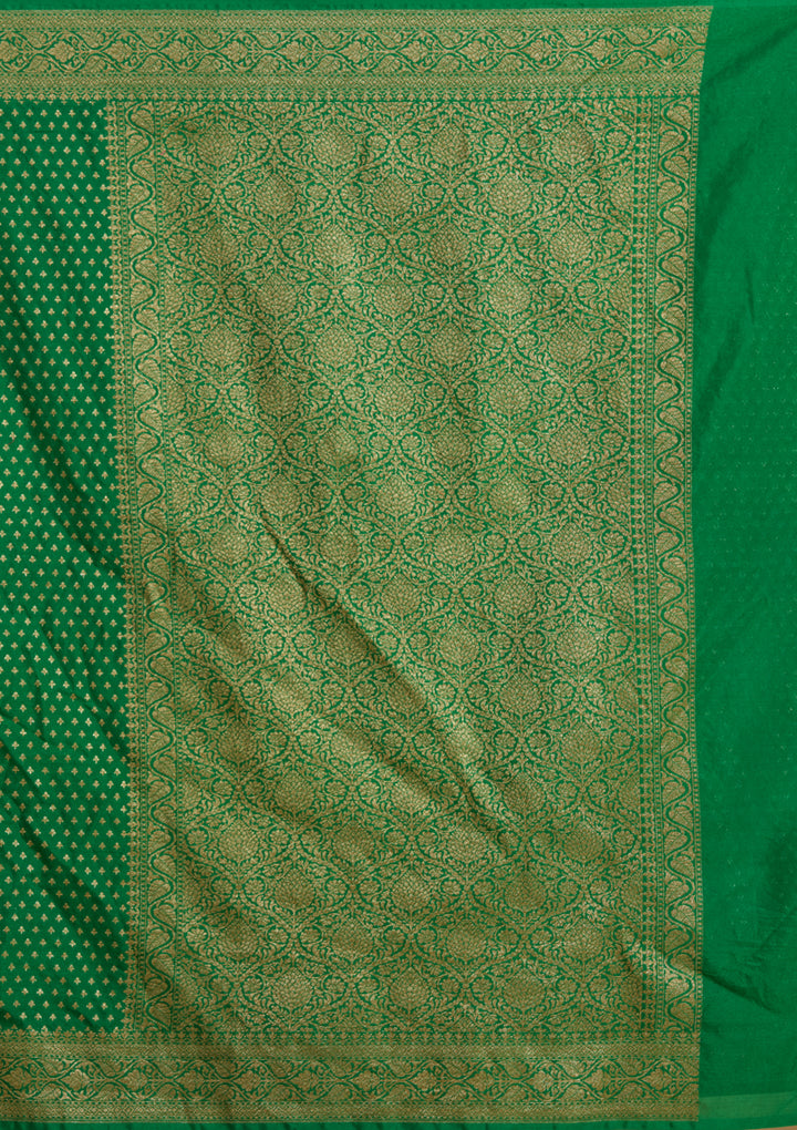 Bottle Green Georgette Buti Gold Zariwork Saree With Matching Blouse Piece