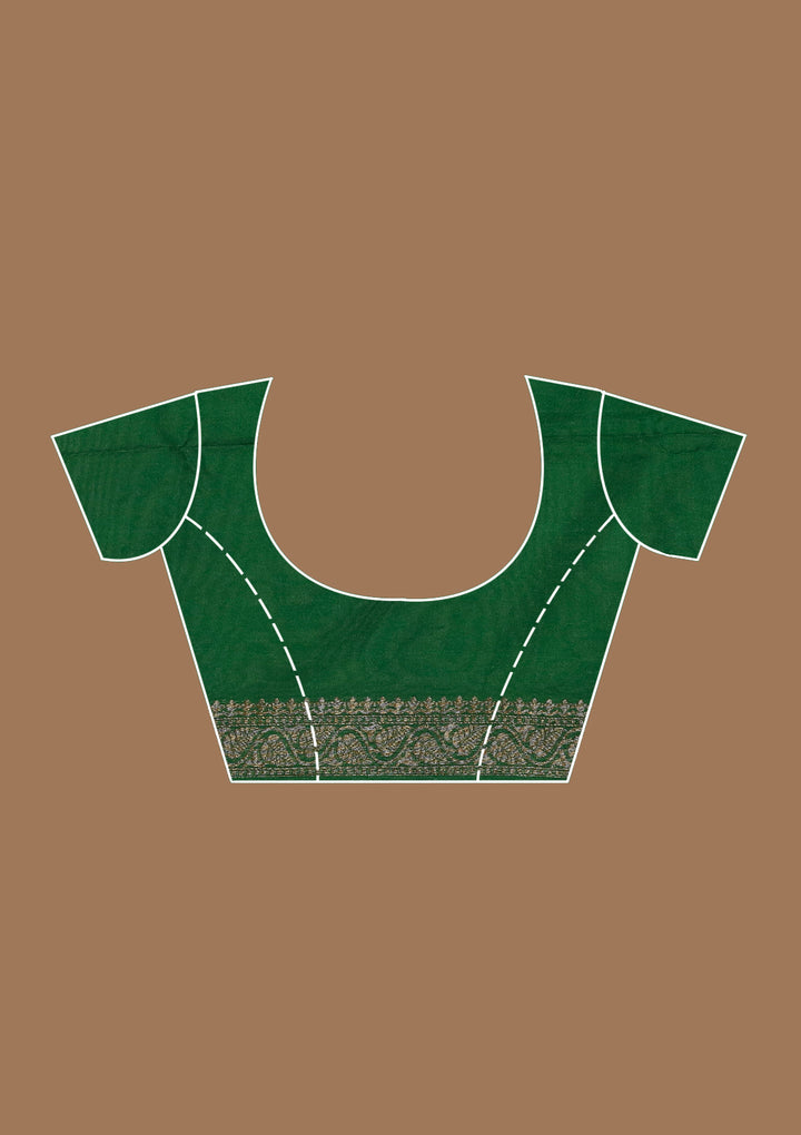 Bottle Green Georgette Buti Gold Zariwork Saree With Matching Blouse Piece