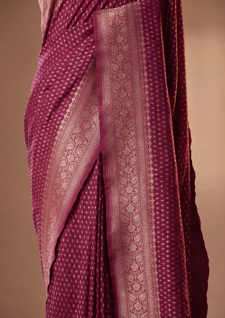 Maroon Georgette Buti Gold Zariwork Saree With Matching Blouse Piece