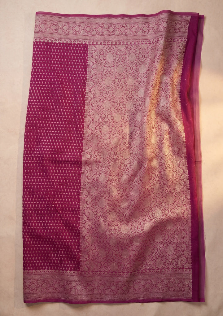 Maroon Georgette Buti Gold Zariwork Saree With Matching Blouse Piece