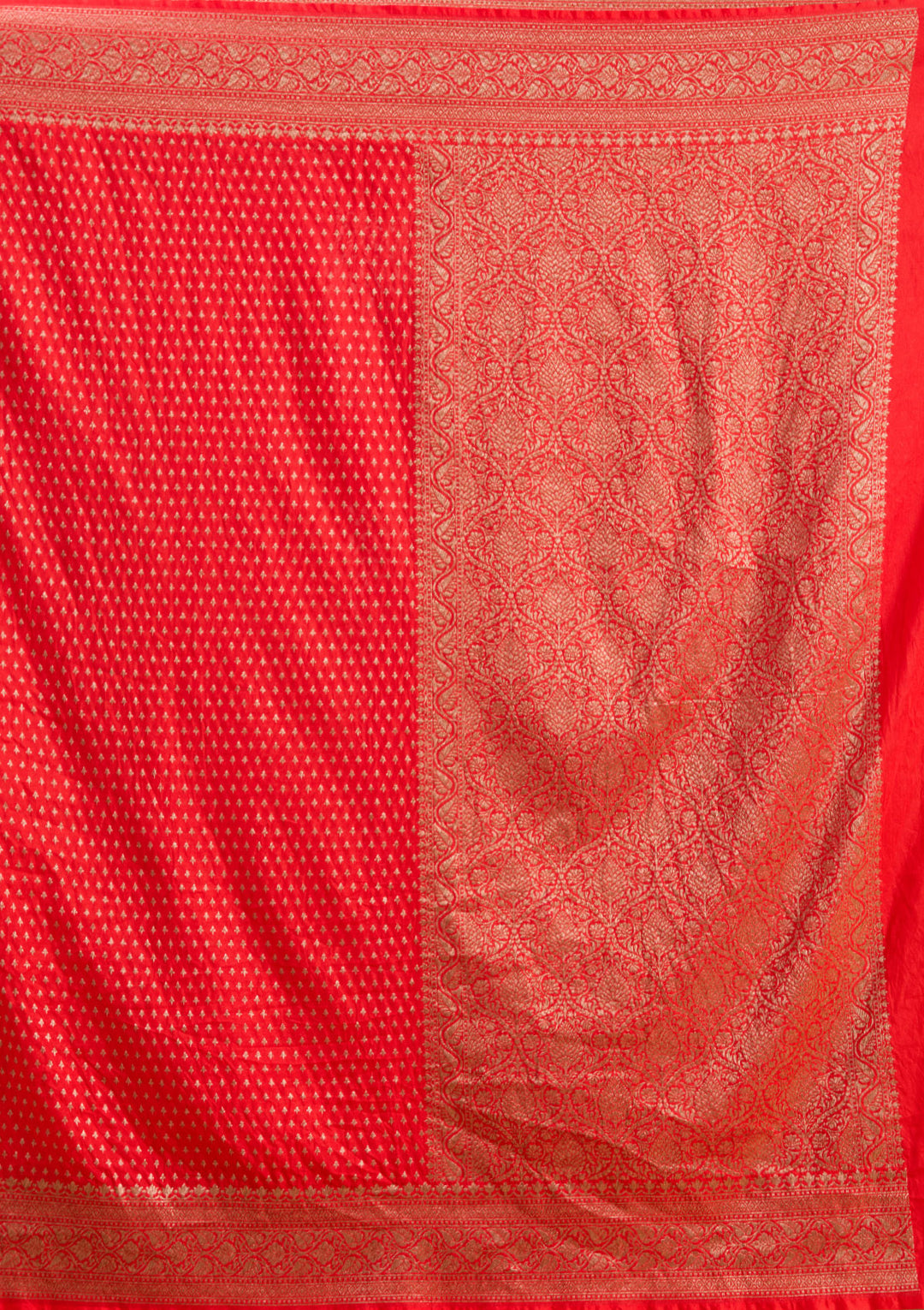 Red Georgette Buti Gold Zariwork Saree With Matching Blouse Piece