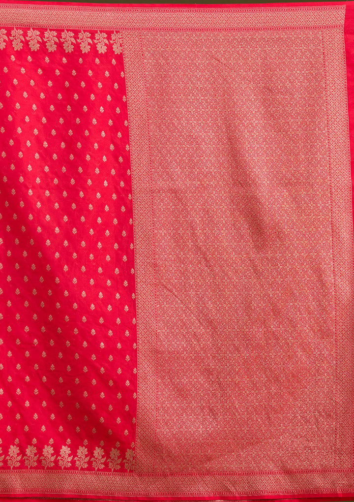Magenta Pink Georgette Buti Gold Zariwork Saree With Matching Blouse Piece