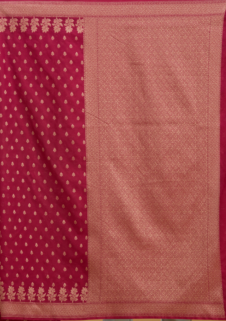 Wine Georgette Buti Gold Zariwork Saree With Matching Blouse Piece