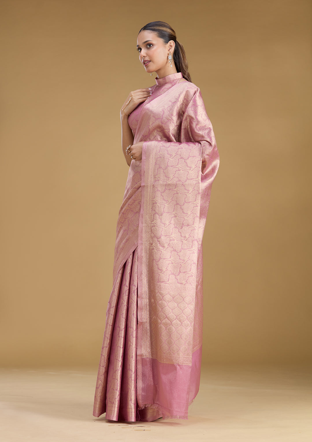 Light Lavender Zariwork (Gold) Tissue Silk Saree