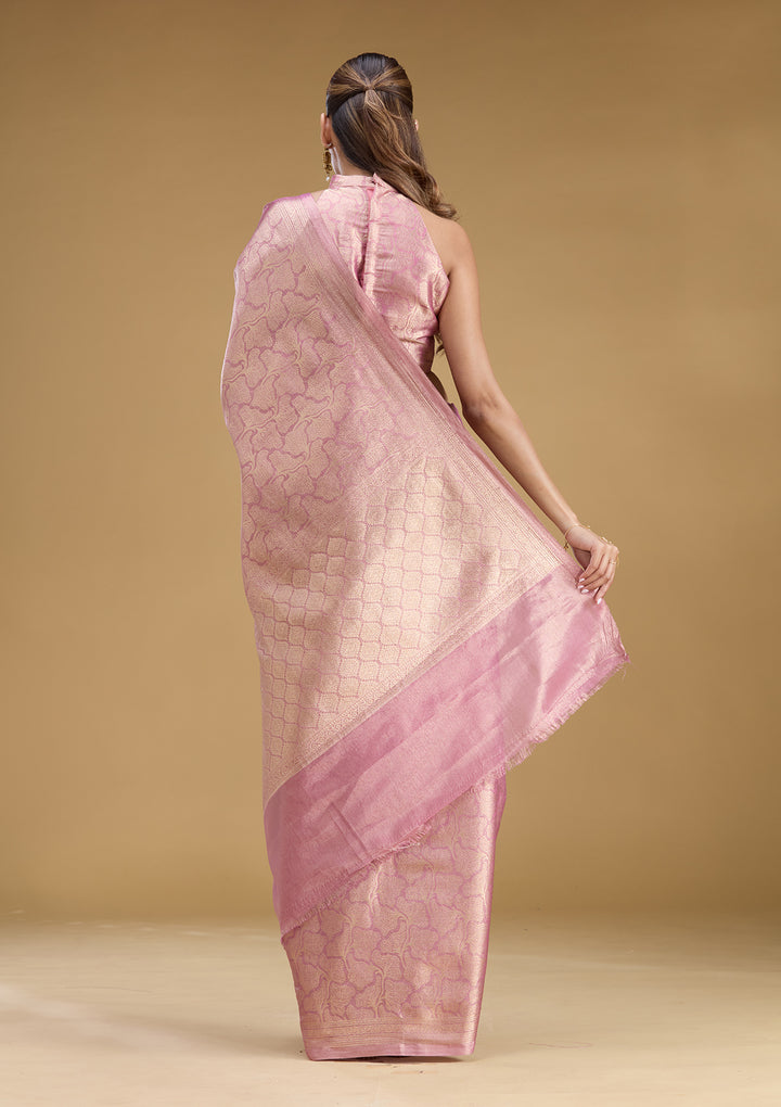 Light Lavender Zariwork (Gold) Tissue Silk Saree