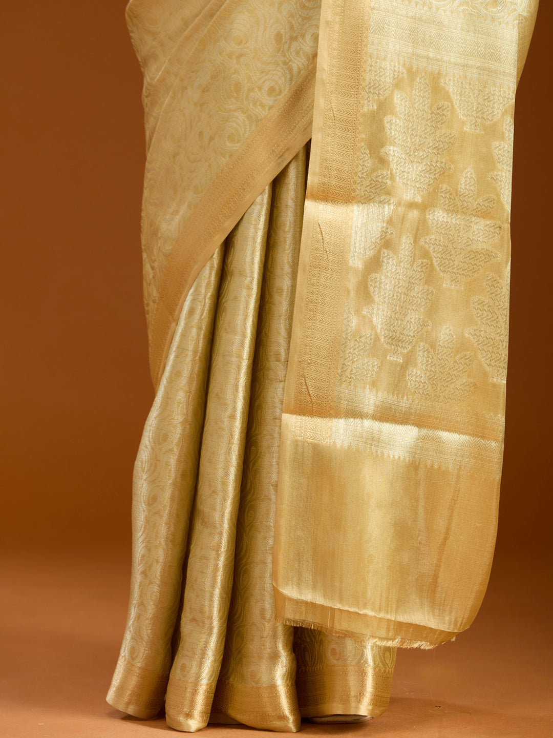 Gold Tissue Jaal Gold Zariwork Saree With Matching Blouse Piece
