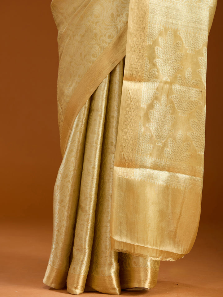 Gold Tissue Jaal Gold Zariwork Saree With Matching Blouse Piece