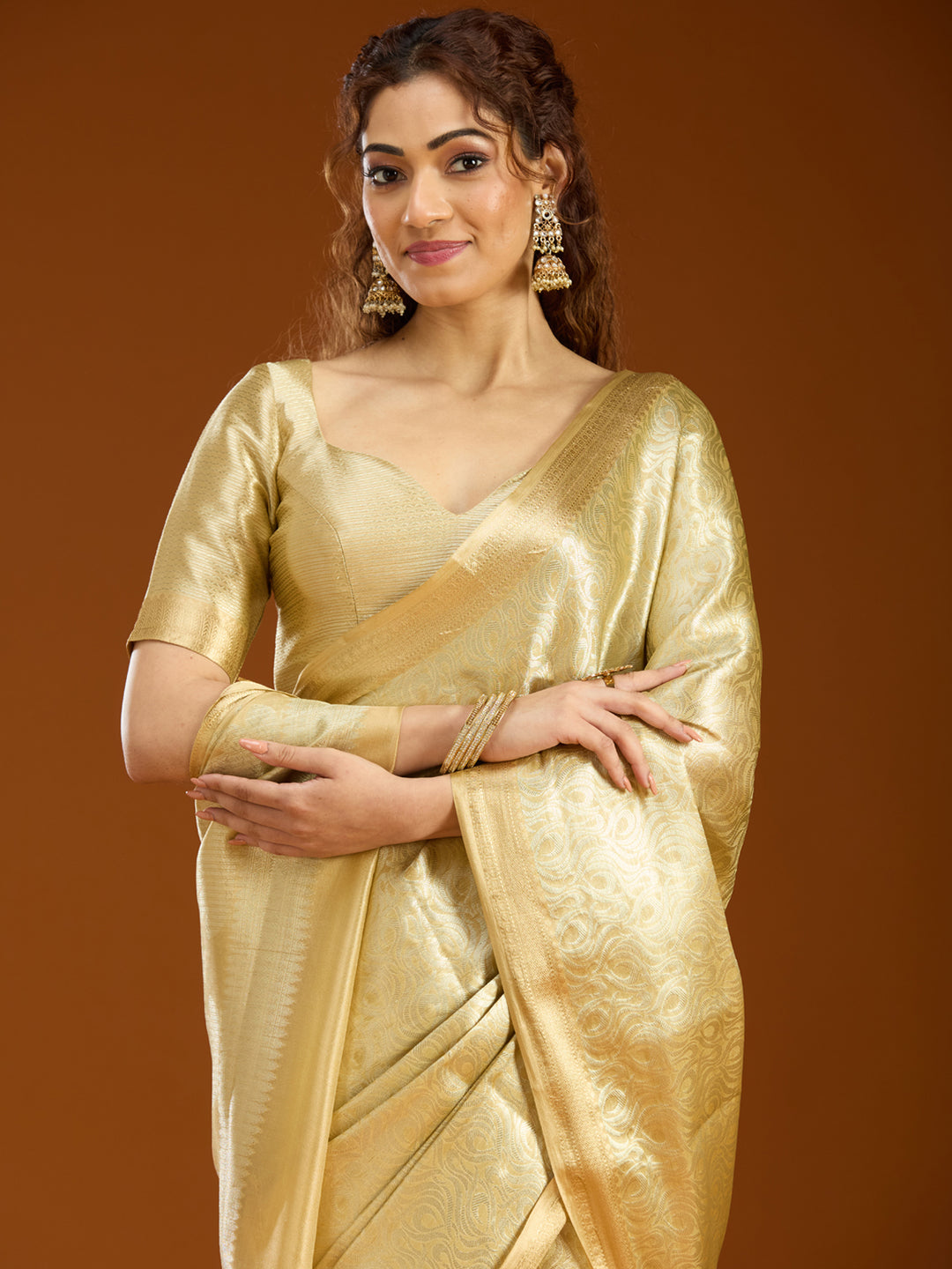 Gold Tissue Jaal Gold Zariwork Saree With Matching Blouse Piece